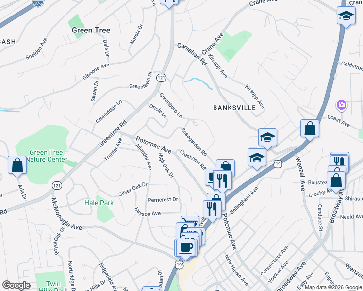 map of restaurants, bars, coffee shops, grocery stores, and more near 2370 Potomac Avenue in Pittsburgh