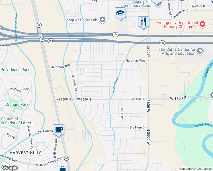 map of restaurants, bars, coffee shops, grocery stores, and more near 4003 West 1650 North in Lehi
