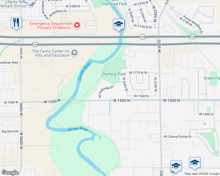map of restaurants, bars, coffee shops, grocery stores, and more near 2822 West Parkside Drive in Lehi