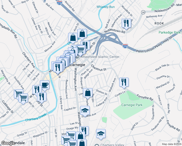 map of restaurants, bars, coffee shops, grocery stores, and more near 428 Dawson Avenue in Carnegie