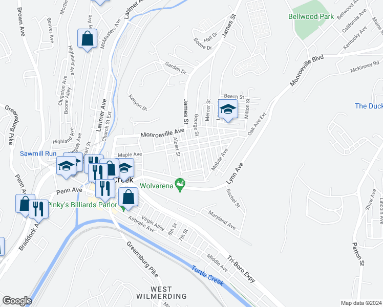 map of restaurants, bars, coffee shops, grocery stores, and more near 328 James Street in Turtle Creek