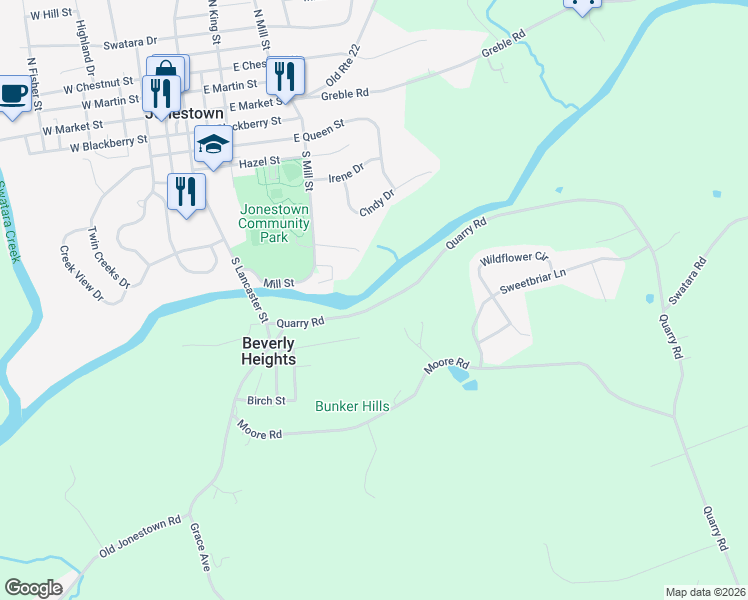 map of restaurants, bars, coffee shops, grocery stores, and more near 2356 Quarry Road in Lebanon