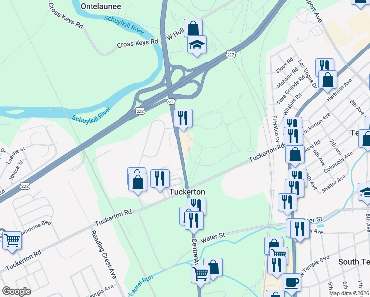 map of restaurants, bars, coffee shops, grocery stores, and more near 4636 Pottsville Pike in Reading