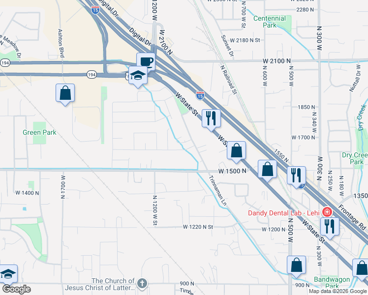 map of restaurants, bars, coffee shops, grocery stores, and more near 1016 West State Street in Lehi