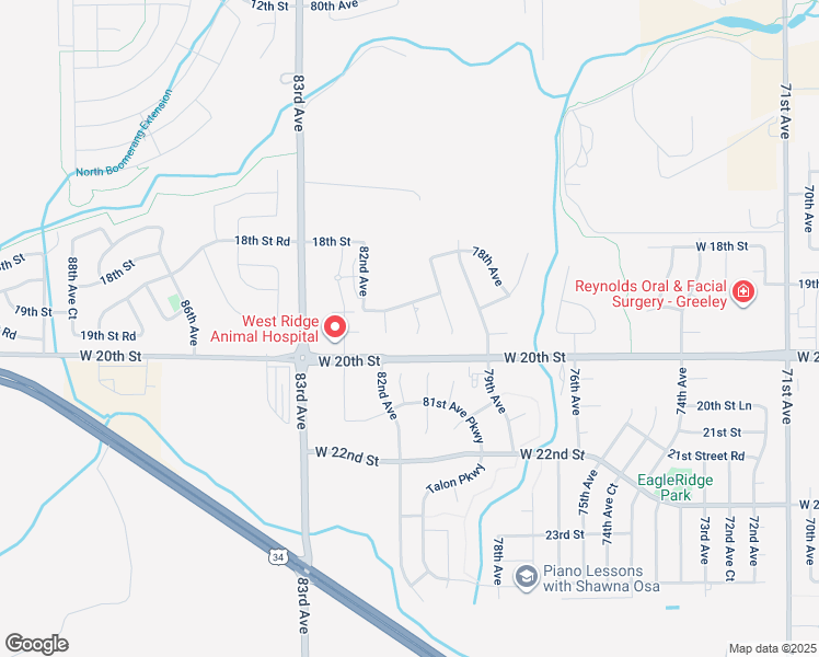 map of restaurants, bars, coffee shops, grocery stores, and more near 1911 81st Avenue in Greeley