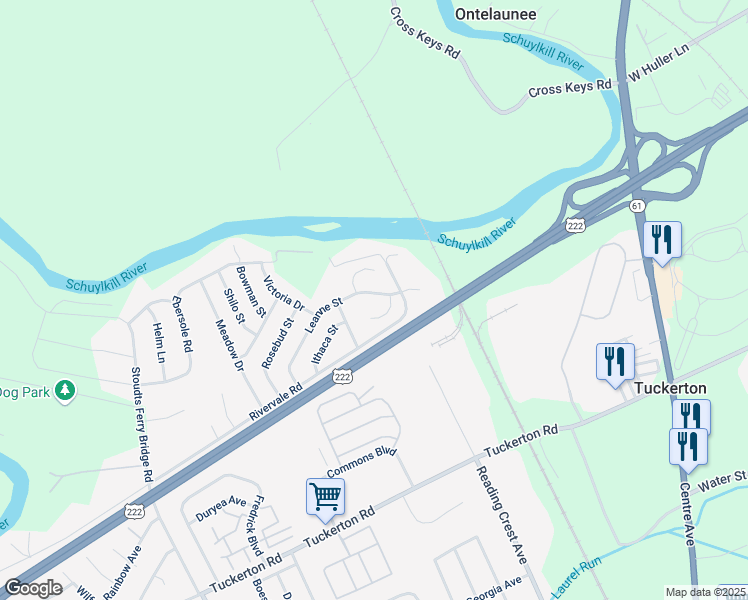 map of restaurants, bars, coffee shops, grocery stores, and more near 1045 Leanne Street in Reading