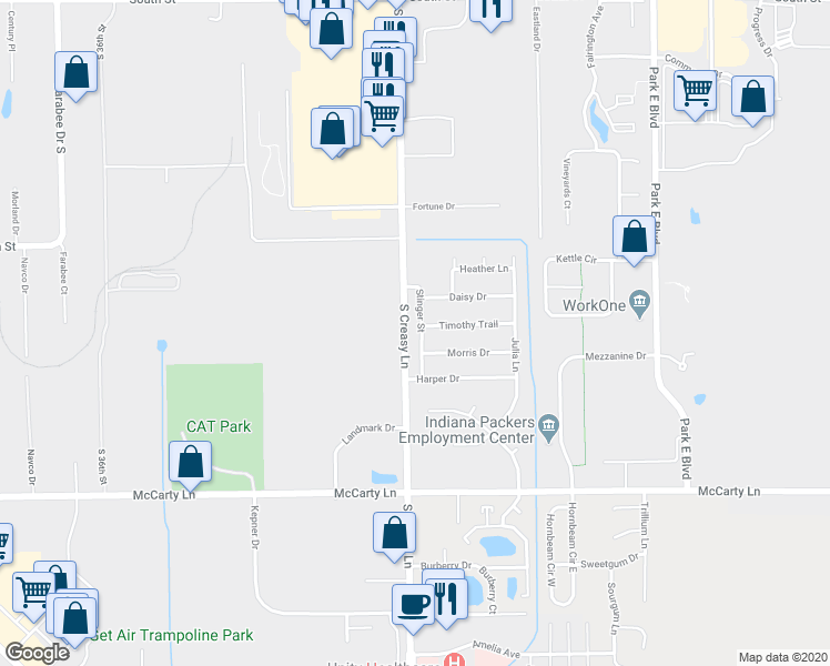 map of restaurants, bars, coffee shops, grocery stores, and more near 800 Stinger Street in Lafayette