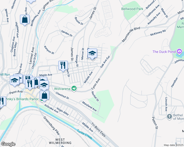 map of restaurants, bars, coffee shops, grocery stores, and more near 1602 Mobile Avenue in Turtle Creek