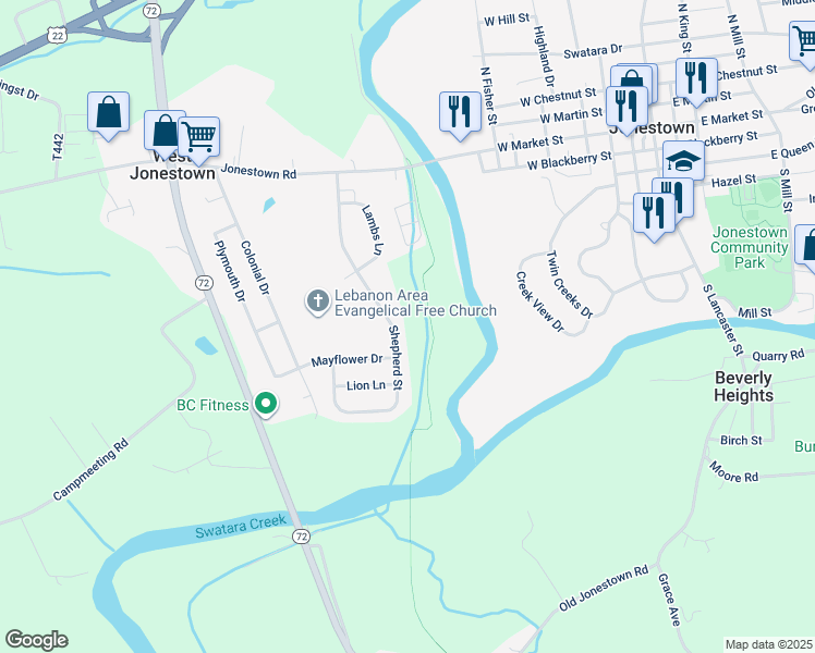 map of restaurants, bars, coffee shops, grocery stores, and more near 321 Shepherd Street in Jonestown