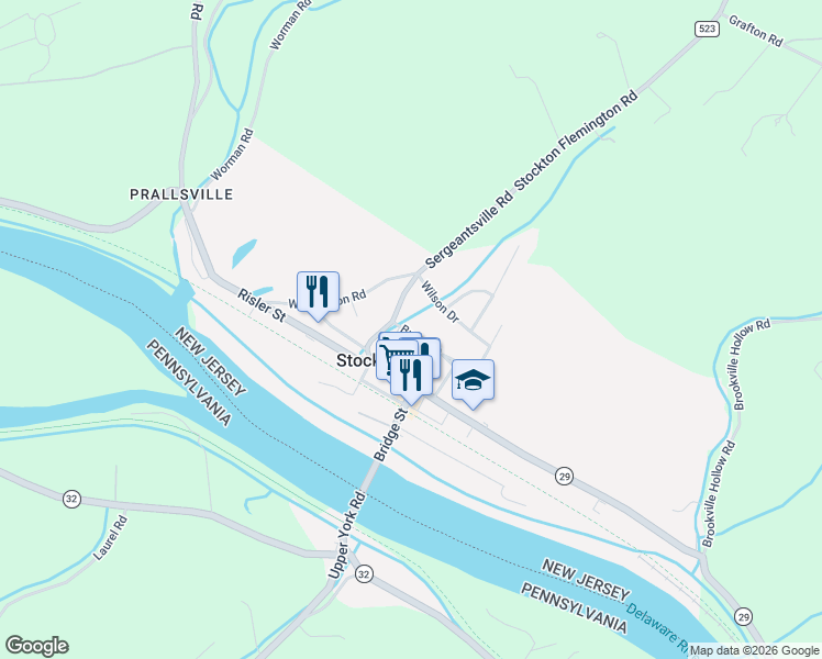 map of restaurants, bars, coffee shops, grocery stores, and more near 5 Broad Street in Stockton