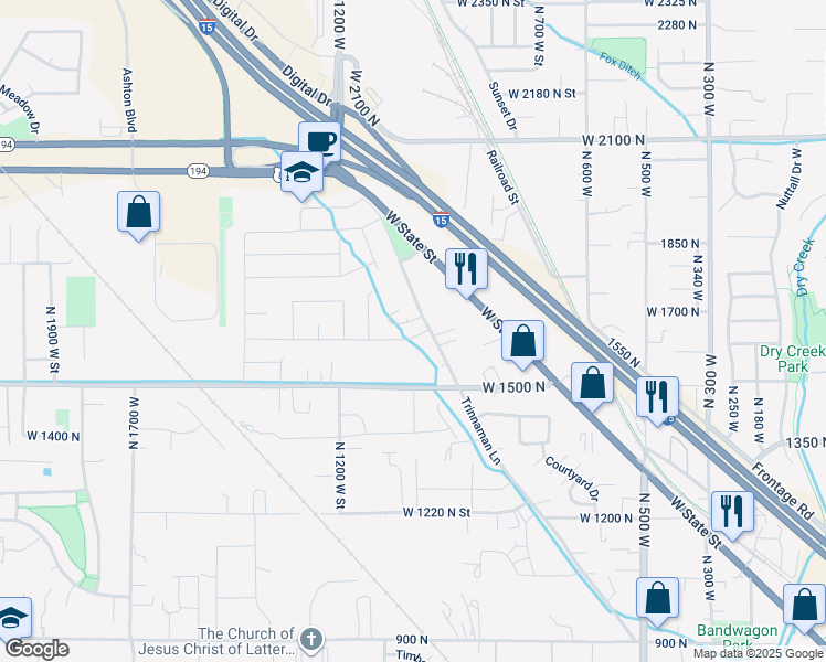 map of restaurants, bars, coffee shops, grocery stores, and more near 994 West 1600 North Street in Lehi