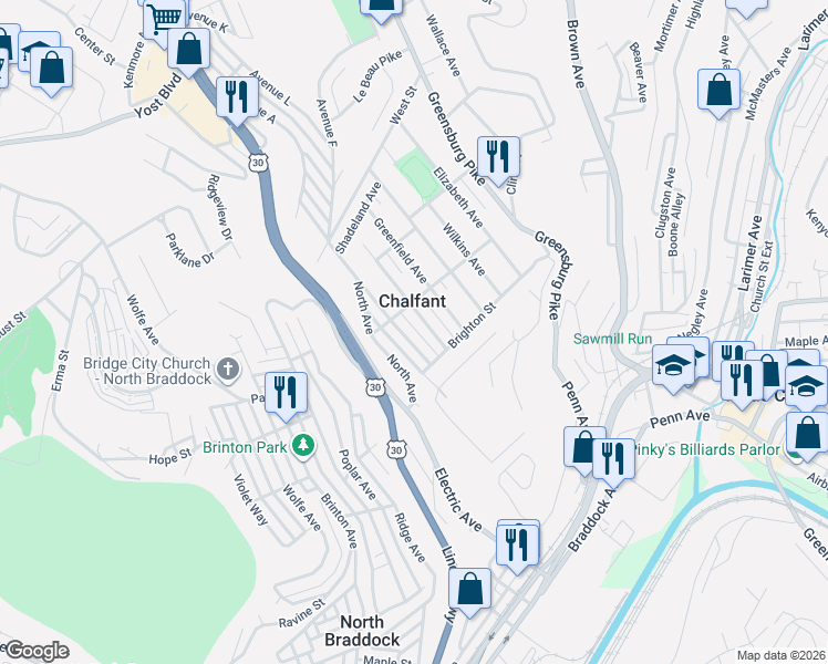 map of restaurants, bars, coffee shops, grocery stores, and more near 130 Fairview Avenue East in Pittsburgh