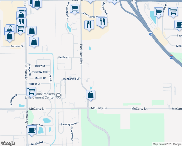 map of restaurants, bars, coffee shops, grocery stores, and more near 823 Park East Boulevard in Lafayette