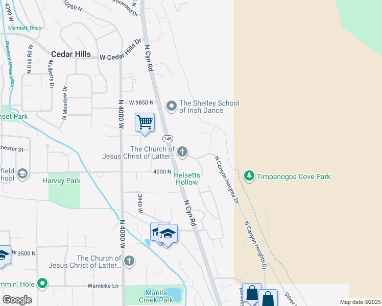 map of restaurants, bars, coffee shops, grocery stores, and more near 3766 West Boxelder Drive in Cedar Hills