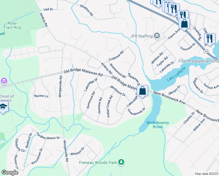 map of restaurants, bars, coffee shops, grocery stores, and more near 4371 County Road 516 in Matawan