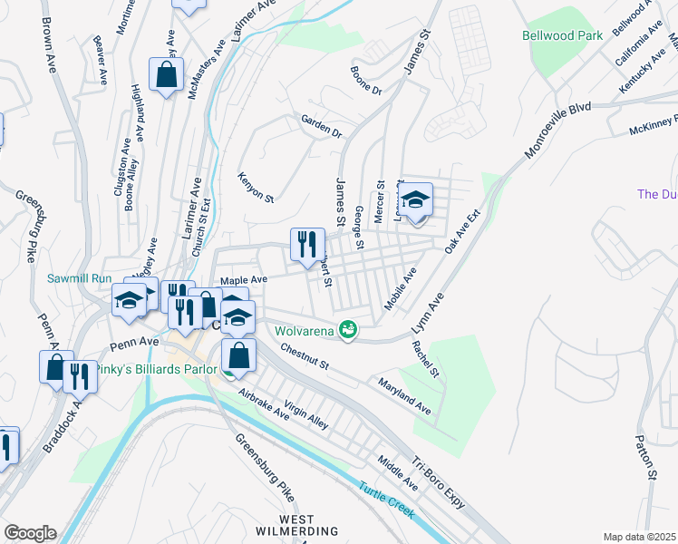 map of restaurants, bars, coffee shops, grocery stores, and more near 412 Albert Street in Turtle Creek