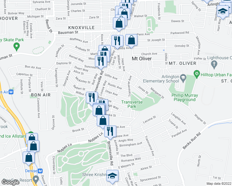 map of restaurants, bars, coffee shops, grocery stores, and more near 713 Hays Avenue in Pittsburgh