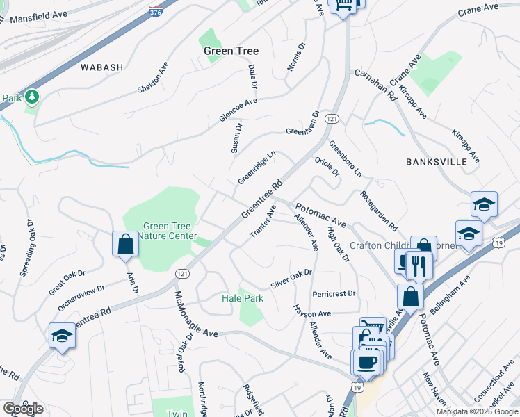 map of restaurants, bars, coffee shops, grocery stores, and more near 1152 Greentree Road in Pittsburgh