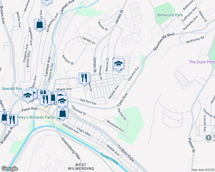 map of restaurants, bars, coffee shops, grocery stores, and more near 337 Mercer Street in Turtle Creek