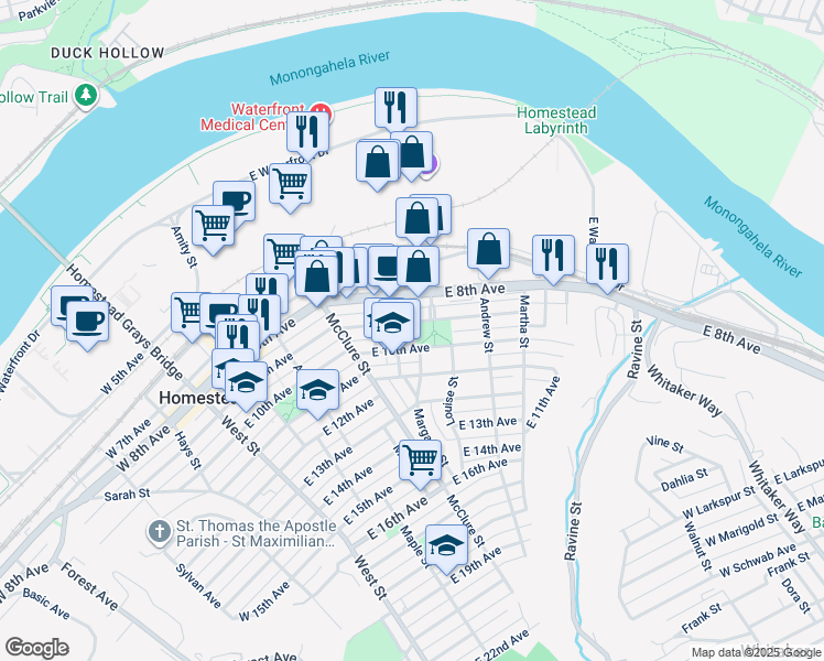 map of restaurants, bars, coffee shops, grocery stores, and more near 559 East 9th Avenue in Homestead