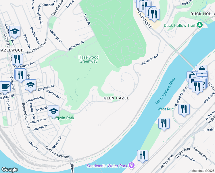 map of restaurants, bars, coffee shops, grocery stores, and more near 955 Rivermont Drive in Pittsburgh