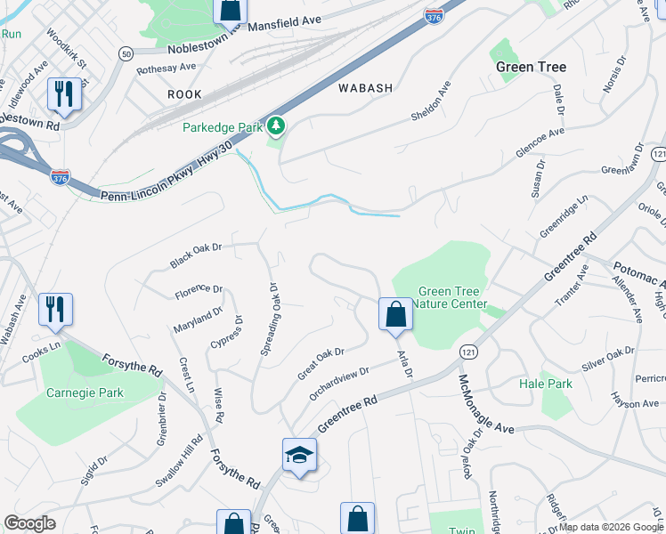 map of restaurants, bars, coffee shops, grocery stores, and more near 190 Arla Drive in Pittsburgh