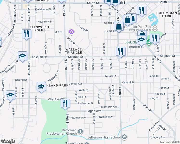map of restaurants, bars, coffee shops, grocery stores, and more near 1400 Adams Street in Lafayette
