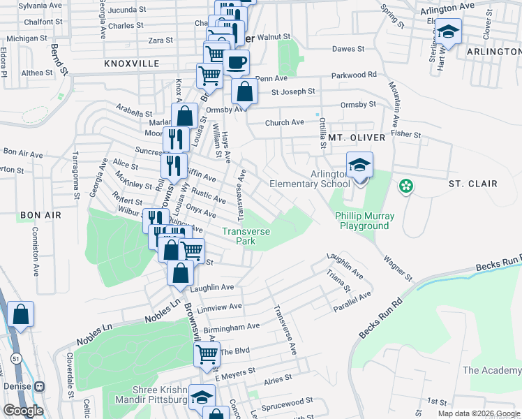 map of restaurants, bars, coffee shops, grocery stores, and more near 500 Giffin Avenue in Pittsburgh