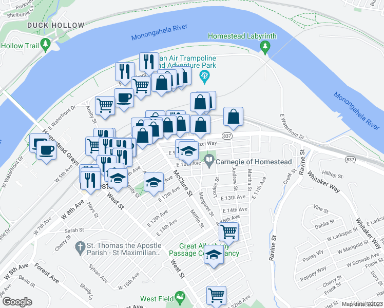 map of restaurants, bars, coffee shops, grocery stores, and more near 524 East 9th Avenue in Homestead