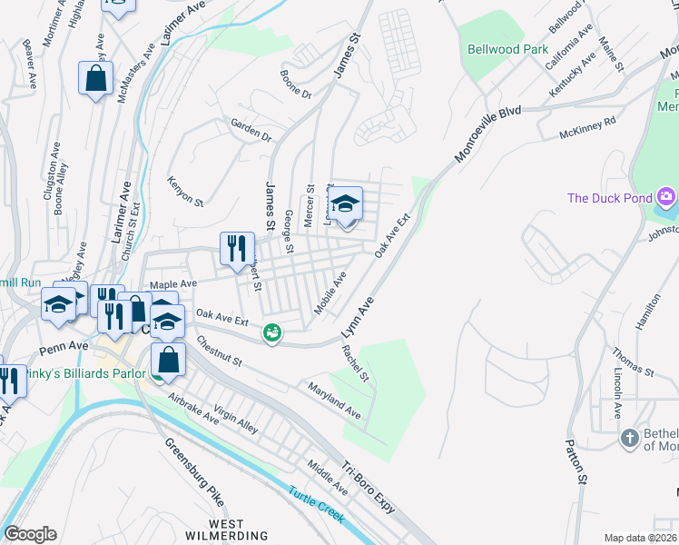 map of restaurants, bars, coffee shops, grocery stores, and more near 1612 Maple Avenue in Turtle Creek