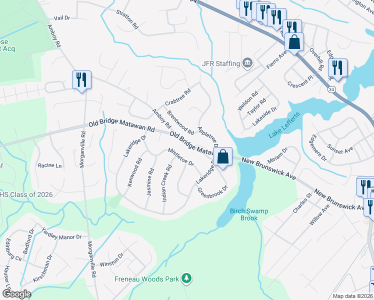 map of restaurants, bars, coffee shops, grocery stores, and more near 4375 Old Bridge Matawan Road in Matawan