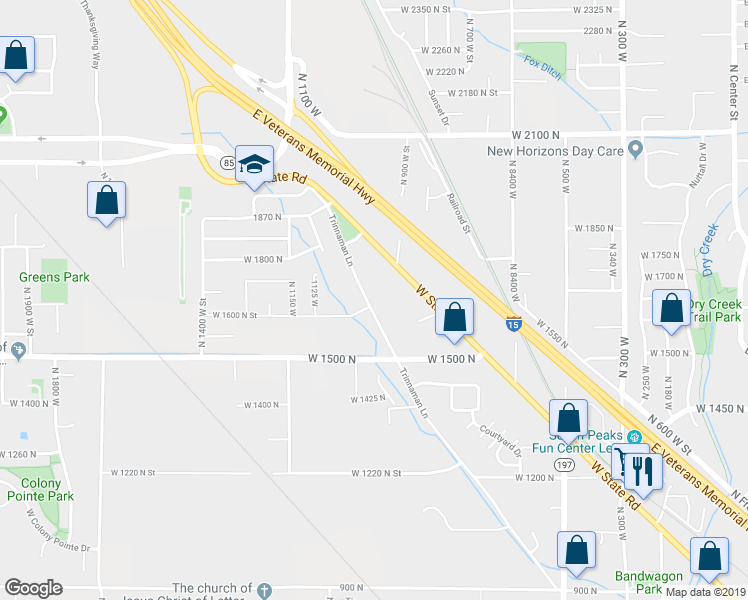 map of restaurants, bars, coffee shops, grocery stores, and more near 1708 Trinnaman Lane in Lehi