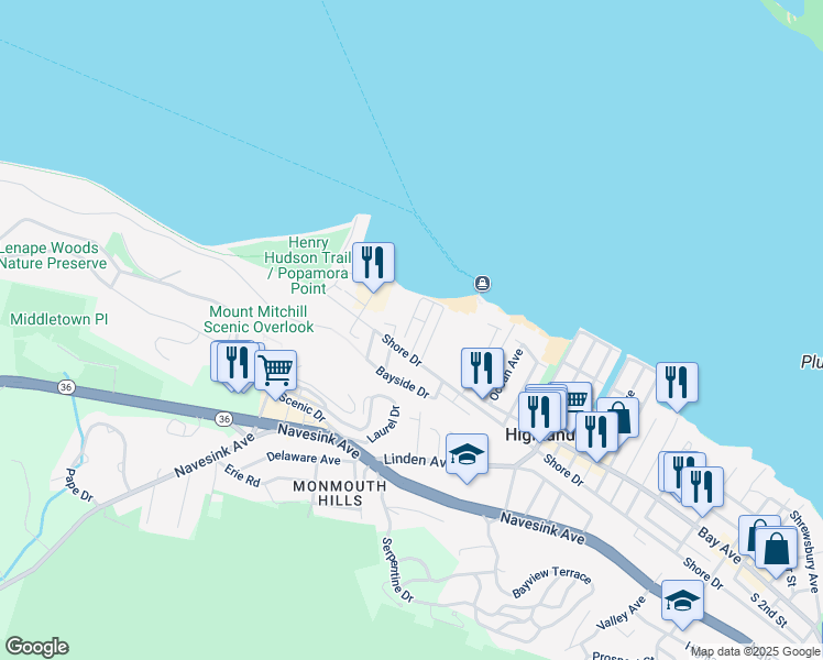 map of restaurants, bars, coffee shops, grocery stores, and more near 8 Locust Street in Highlands