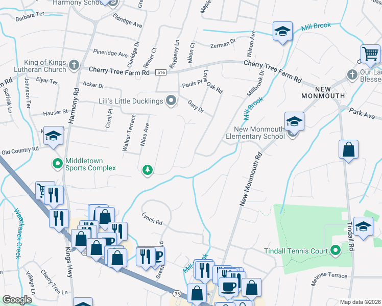 map of restaurants, bars, coffee shops, grocery stores, and more near 50 Lone Oak Road in Monmouth County