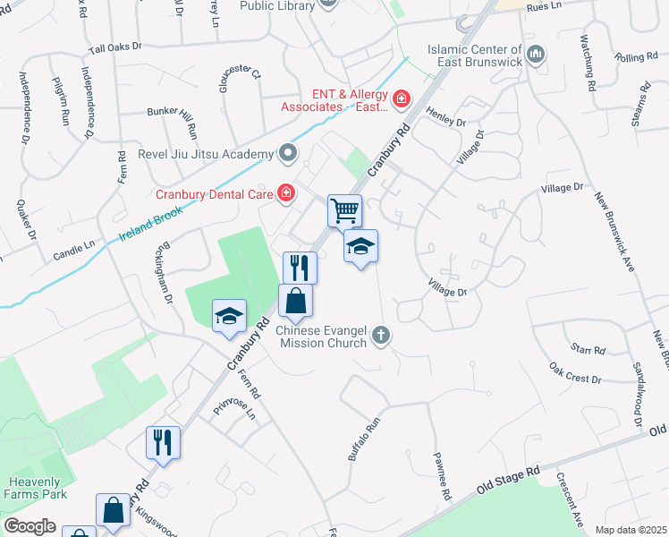 map of restaurants, bars, coffee shops, grocery stores, and more near 3 Lexington Avenue in East Brunswick