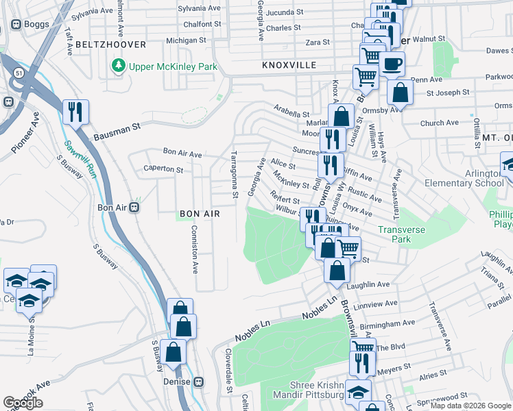 map of restaurants, bars, coffee shops, grocery stores, and more near 321 Wilbur Street in Pittsburgh