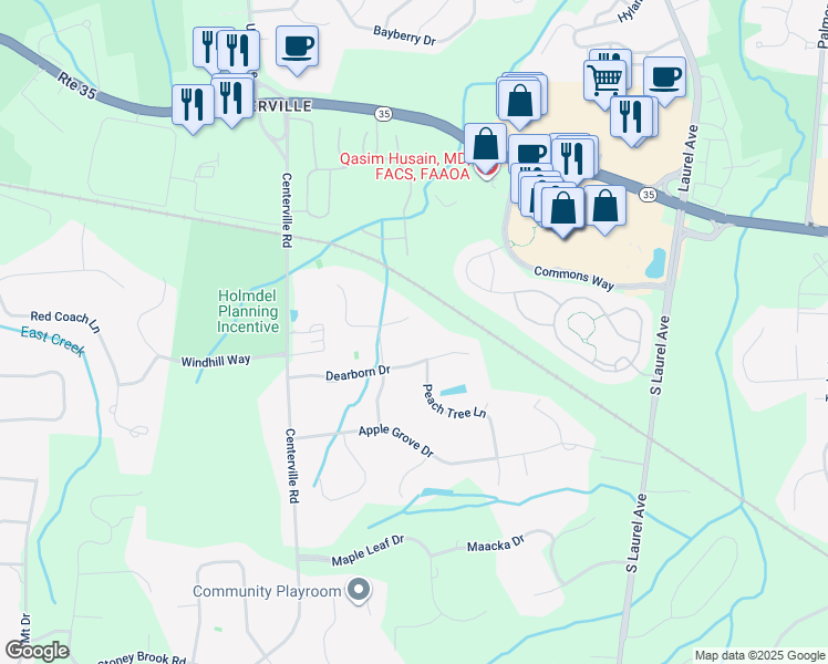 map of restaurants, bars, coffee shops, grocery stores, and more near 4 Freemont Lane in Holmdel