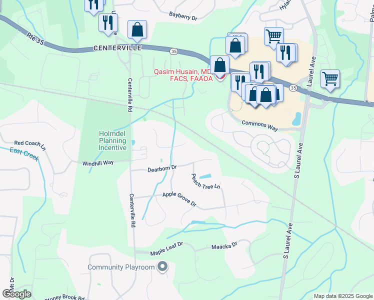 map of restaurants, bars, coffee shops, grocery stores, and more near 4 Freemont Lane in Holmdel