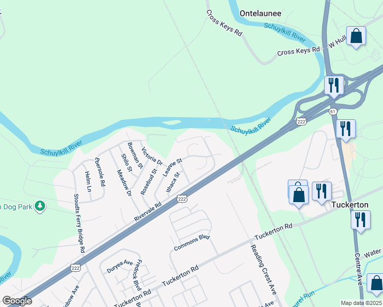 map of restaurants, bars, coffee shops, grocery stores, and more near 1040 Leanne Street in Reading
