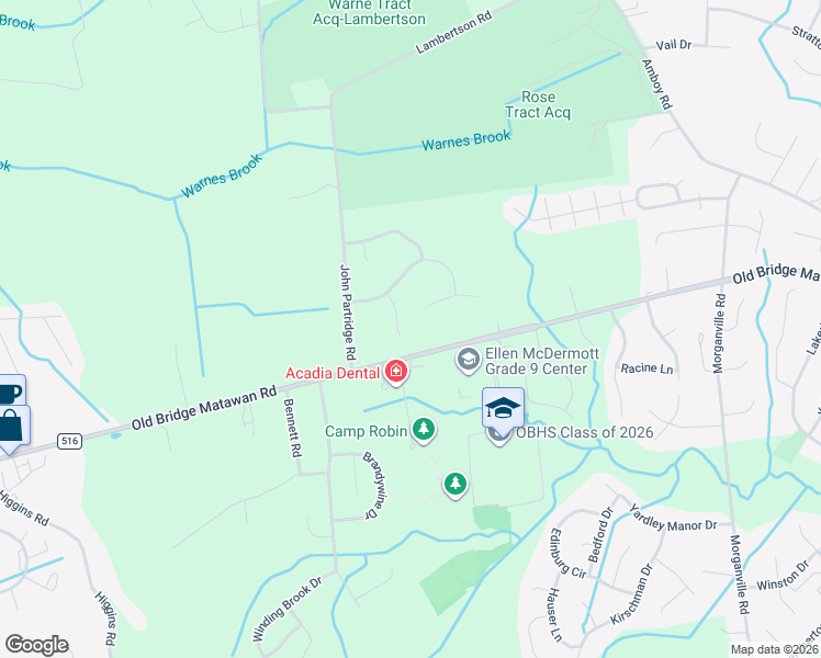 map of restaurants, bars, coffee shops, grocery stores, and more near 9 Bartlett Court in Matawan
