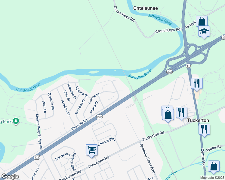 map of restaurants, bars, coffee shops, grocery stores, and more near 1048 Leanne Street in Reading