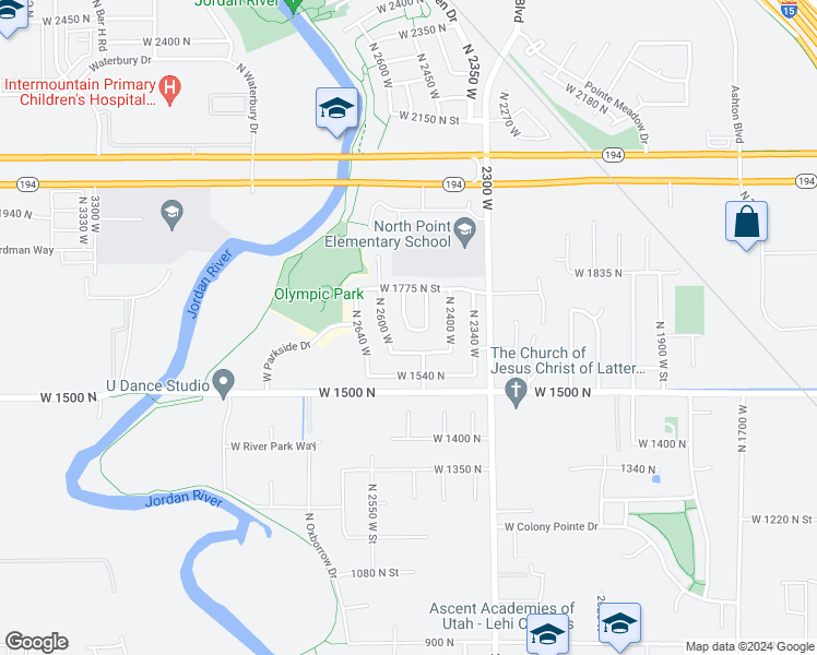 map of restaurants, bars, coffee shops, grocery stores, and more near 4003 West 1650 North in Lehi