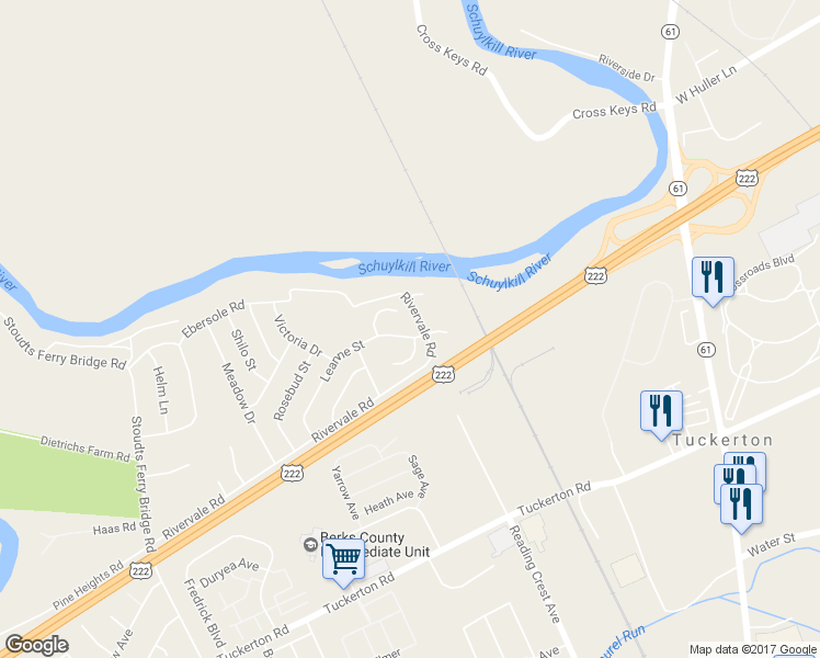 map of restaurants, bars, coffee shops, grocery stores, and more near 1048 Leanne Street in Reading