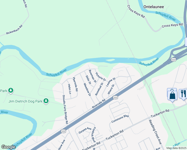 map of restaurants, bars, coffee shops, grocery stores, and more near 1009 Bowman Street in Reading