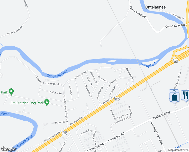 map of restaurants, bars, coffee shops, grocery stores, and more near 1009 Bowman Street in Reading