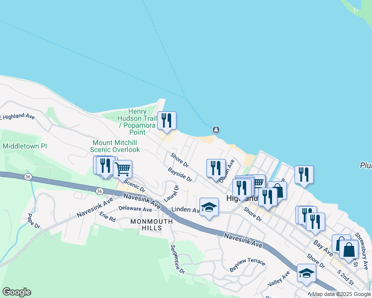map of restaurants, bars, coffee shops, grocery stores, and more near 8 Locust Street in Highlands