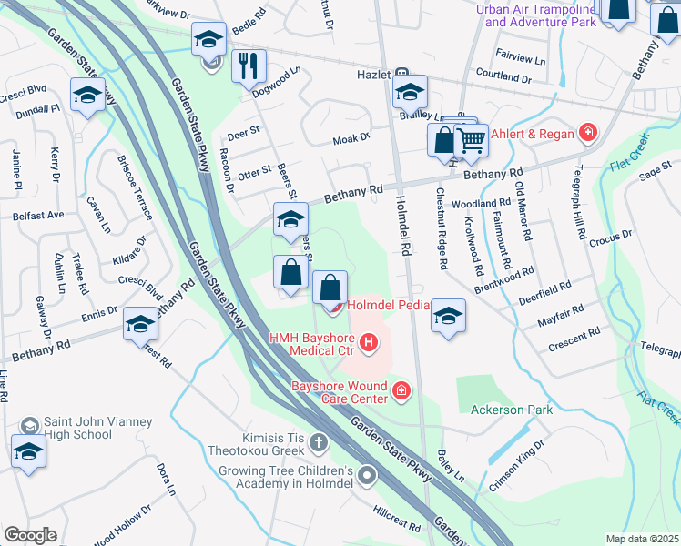 map of restaurants, bars, coffee shops, grocery stores, and more near 715 North Beers Street in Holmdel
