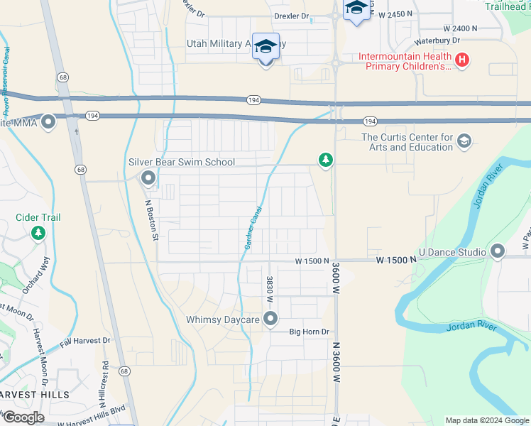 map of restaurants, bars, coffee shops, grocery stores, and more near North 3830 West Street in Cedar Hills