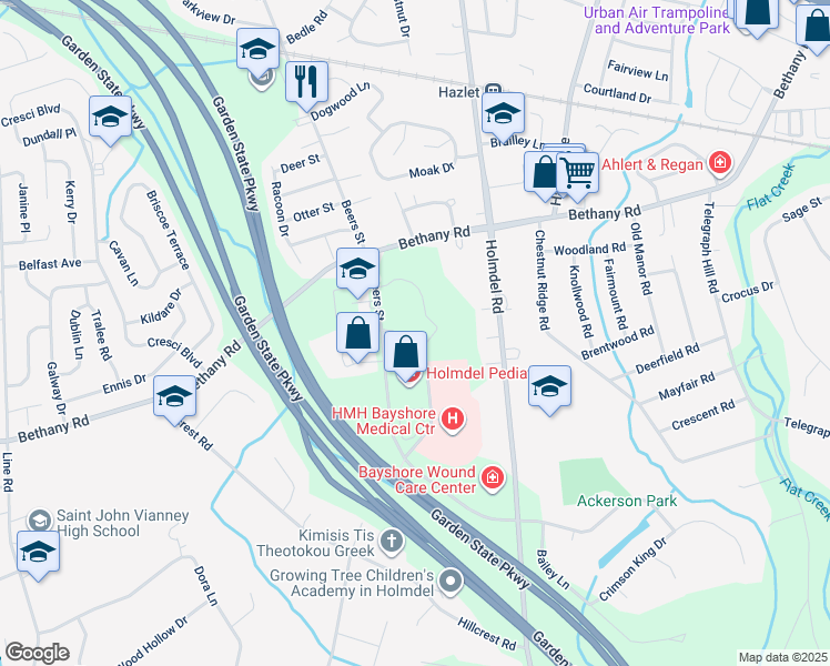 map of restaurants, bars, coffee shops, grocery stores, and more near 715 North Beers Street in Holmdel