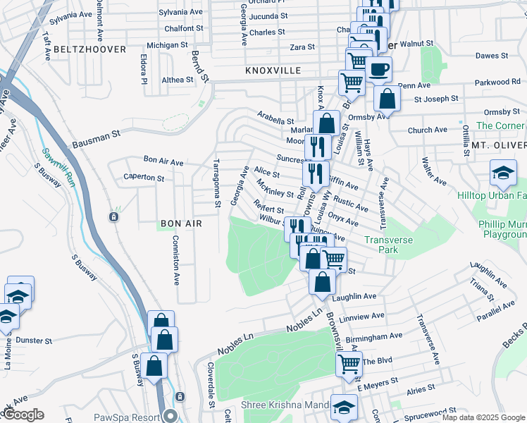 map of restaurants, bars, coffee shops, grocery stores, and more near 241 Reifert Street in Pittsburgh